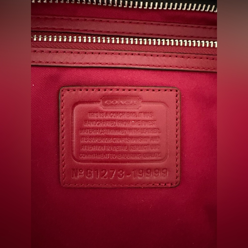 Coach Black & Ivory Signature Tote with Red Center Stripe - Picture 5 of 5
